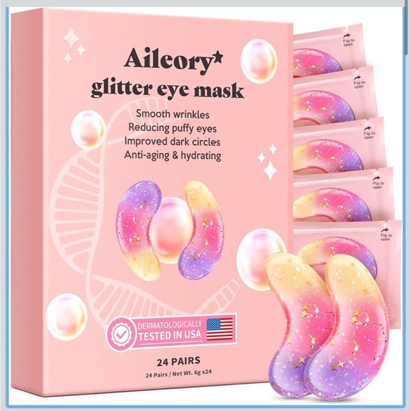Pink Glitter Eye Mask - Hydrating Under-Eye Patches (12 Pairs) - Picture 2 of 9